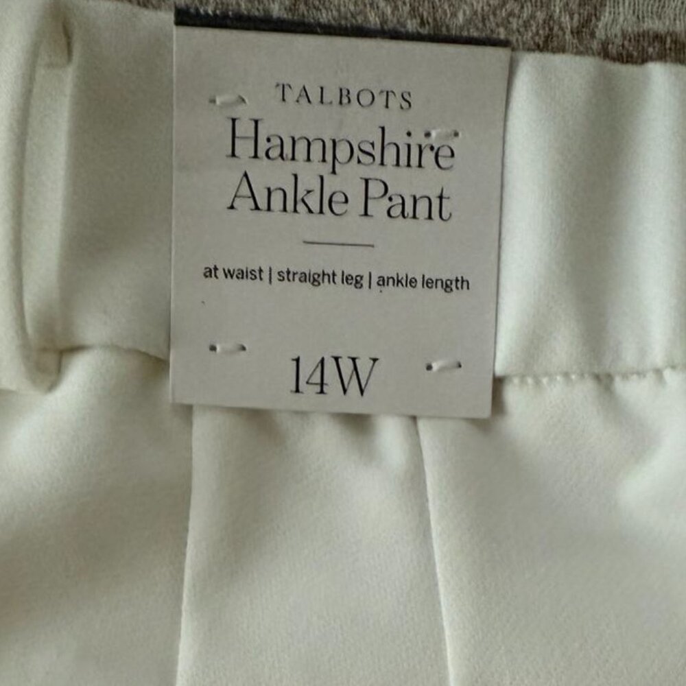 SIZE 14W TALBOTS WHITE HAMPSHIRE ANKLE PANT BRAND NEW WITH TAGS. FULLY LINED - Picture 5 of 12